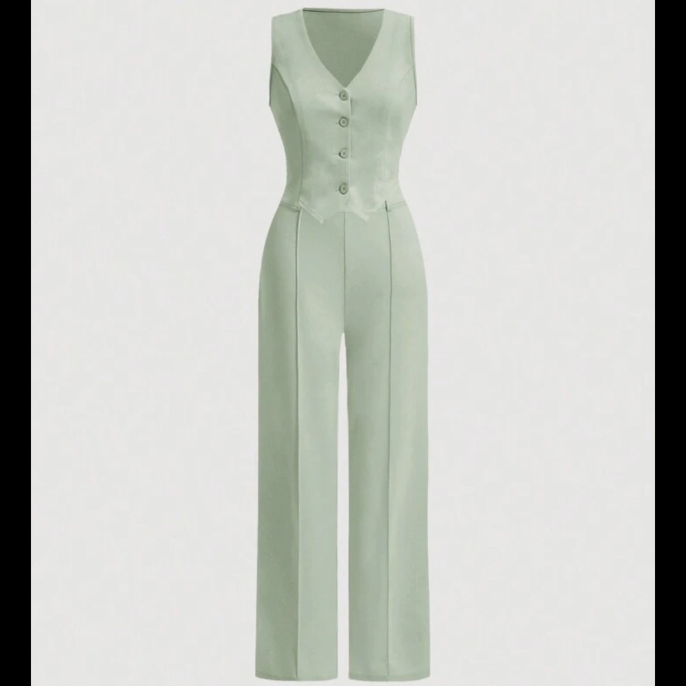 XS Light Green Vest And Pants Suit Set